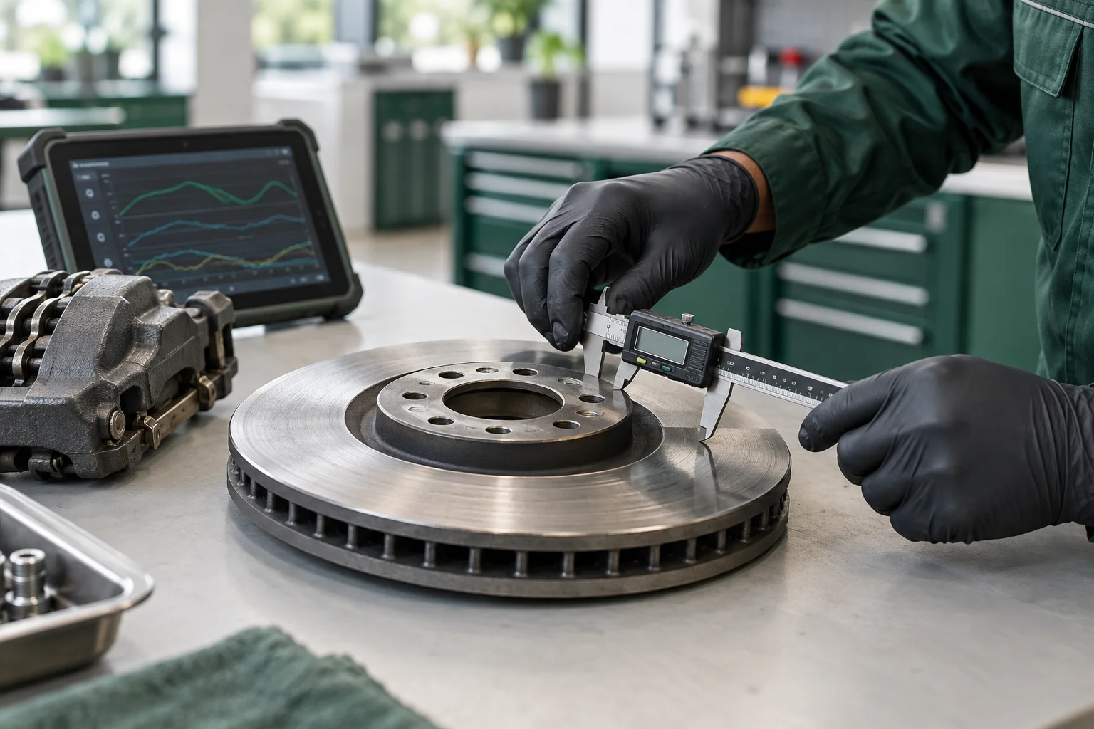 Vehicle brake inspection using a digital measuring tool